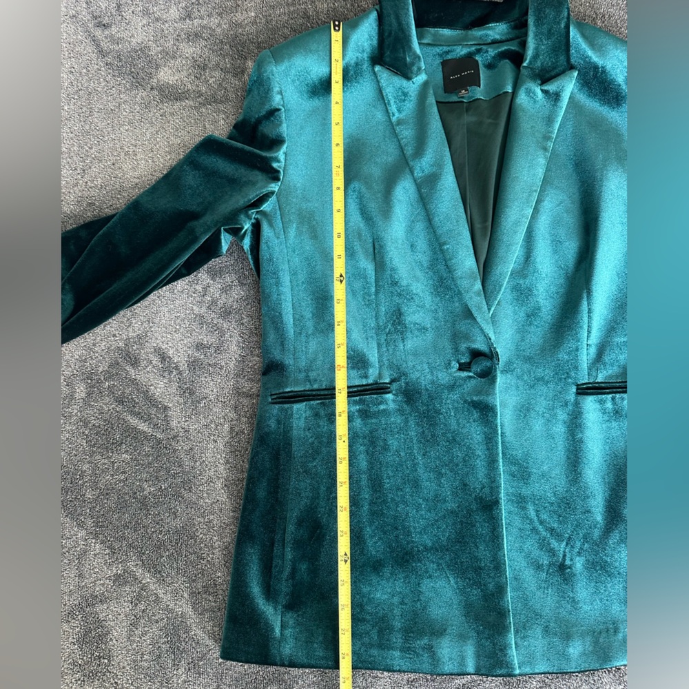 Alex Marie Women's Green Stretch Velvet Classic One-Button Blazer, Size 16 - Picture 9 of 10